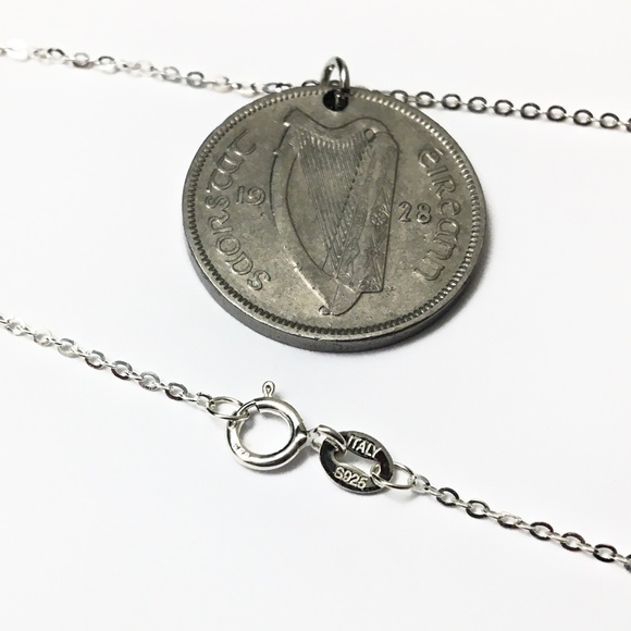 1928 Irish Silver Coin Necklace — Italy 925 Sterling Silver Chain — 18-inch - Picture 4 of 5